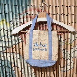 The Knot Philadelphia Double Handle Mini Cotton Canvas Tote Bag, Natural & Blue